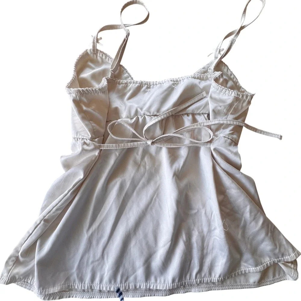 Y2K Streetwear Society Babydoll Camisole Top Womens  M Cream Satin Bow Coquette - Picture 6 of 10